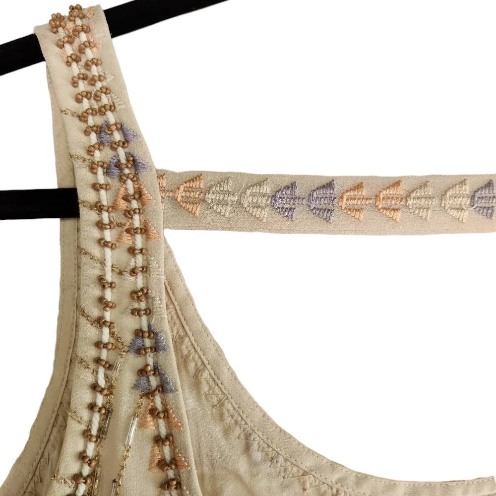 Free People Boho Flapper Shift Beaded Embroidered Backless Mini Dress - Cream - Picture 6 of 15